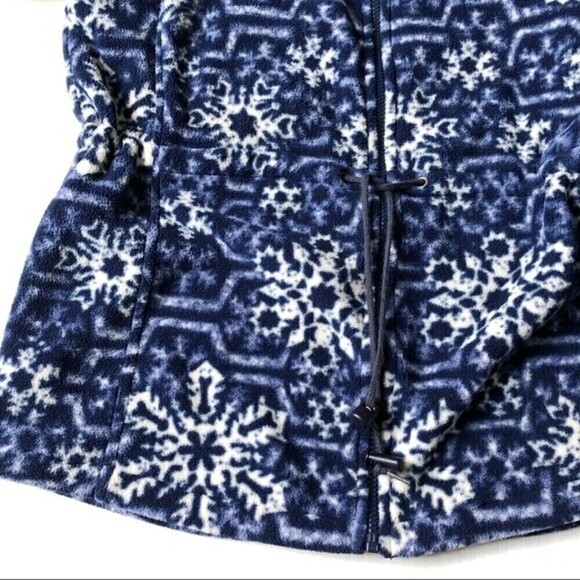 LL Bean Vintage USA Made Polartec Snowflake Fleece Hoodie Parka Jacket Blue - Picture 9 of 16